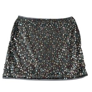 NWT Loft Sequin Floral Mini Skirt Womens 14 Grey Beaded‎ Party Glam Festive